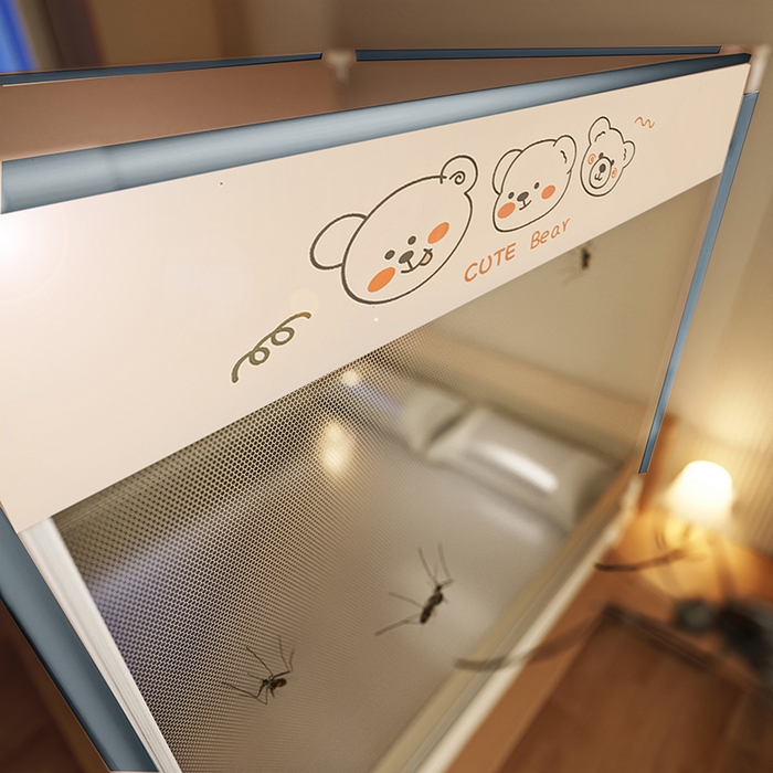 91家纺网 家纺一手货源 找家纺 青竹苑 2025新款三门大版上下布印花外穿坐床蚊帐床笠式防摔方帐 熊熊出没