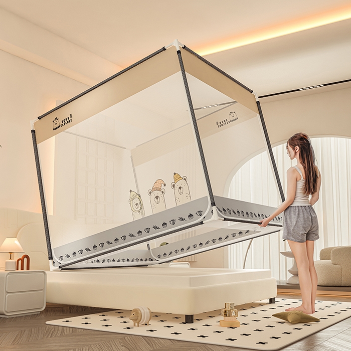 91家纺网 家纺一手货源 找家纺 青竹苑 2025新款帐纱印花外穿坐床防摔蚊帐 探索熊熊