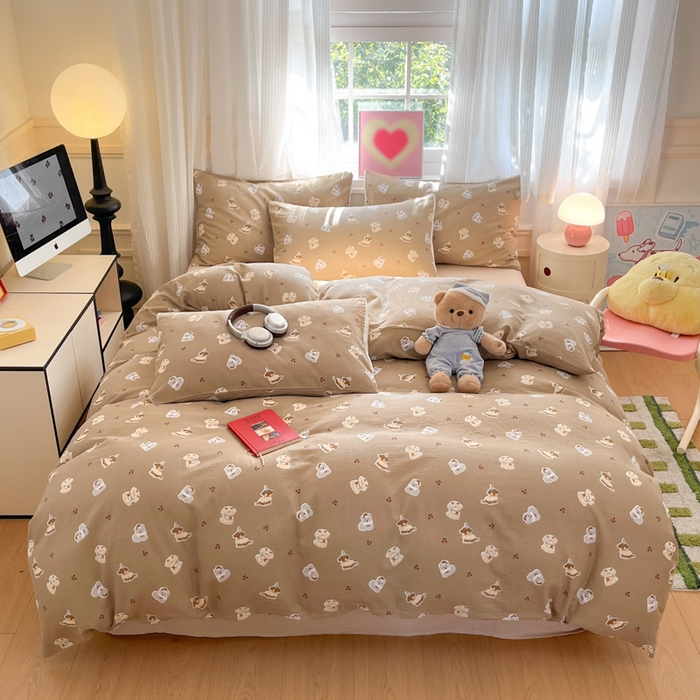 91家纺网 家纺一手货源 找家纺 博雅 2025新款全棉A类双层纱四件套 可可旺仔