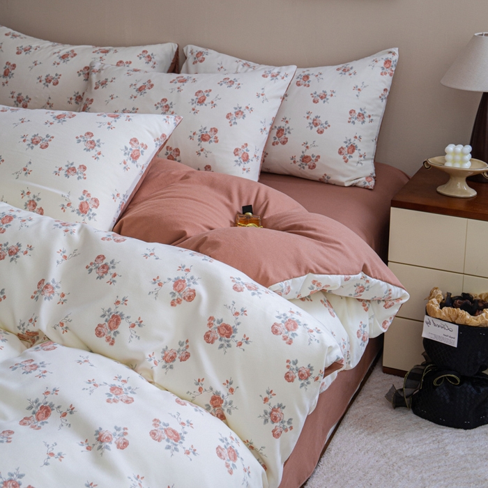 91家纺网 家纺一手货源 找家纺 斯卡诺家纺 2025新款针织天竺棉水洗棉四件套被套学生宿舍三件套床单款 玫瑰庄园