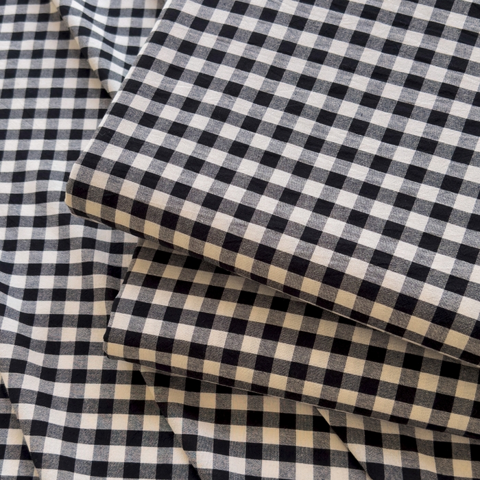 91家纺网 家纺一手货源 找家纺 柠萌家居 2025新款无印风全棉色织A类母婴级纯棉水洗棉床单 黑白小格