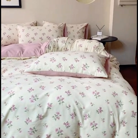 91家纺网 家纺一手货源 找家纺 利禾家纺 2025新款针织天竺棉水洗棉四件套被套学生宿舍三件套床单款 牵牛花