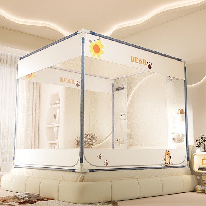 91家纺网 家纺一手货源 找家纺 青竹苑 2025新款口袋款外穿防摔坐床蚊帐 快乐熊