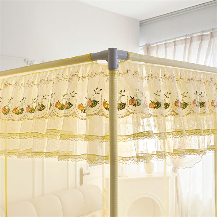 91家纺网 家纺一手货源 找家纺 青竹苑 2025新款紫荆花床笠式坐床防摔蚊帐 柠檬黄