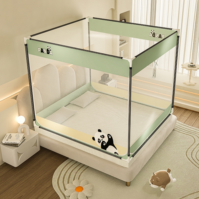 91家纺网 家纺一手货源 找家纺 青竹苑 2025新款烫画外穿防摔坐床蚊帐 熊猫憨憨