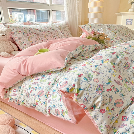 柠馨 2025新款13372全棉印花四件套 枝枝桃桃