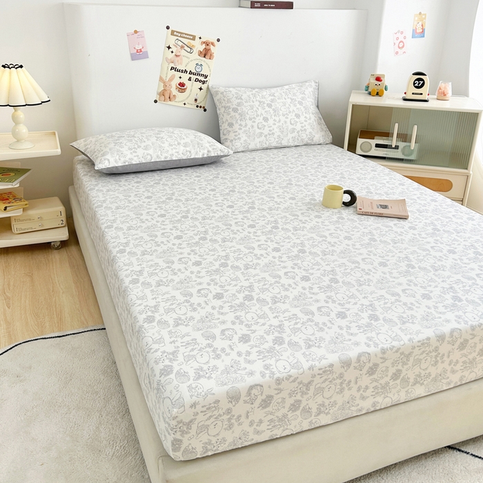 91家纺网 家纺一手货源 找家纺 柠馨 2025新款13372全棉床单床笠枕套被套单品系列-单床笠 可爱森林