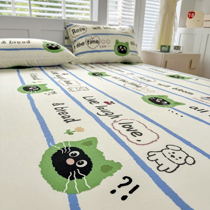 91家纺网 家纺一手货源 找家纺 柠馨 2025新款13372全棉床单床笠枕套被套单品系列-单床笠 喵星人