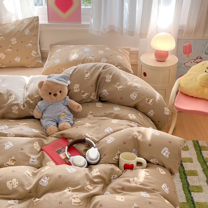 91家纺网 家纺一手货源 找家纺 博雅 2025新款全棉A类双层纱四件套 可可旺仔