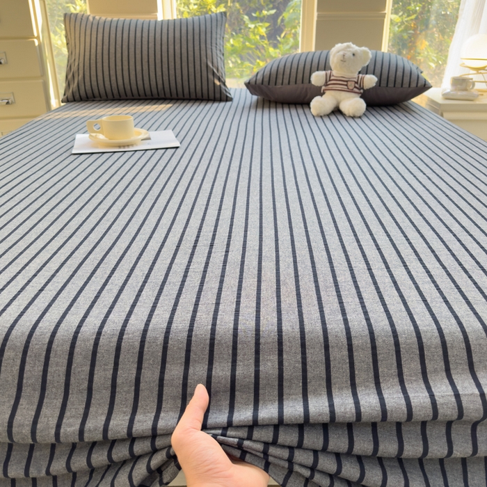 91家纺网 家纺一手货源 找家纺 柠萌家居 2025新款无印风全棉色织A类母婴级纯棉水洗棉床单 白日梦想家-黑