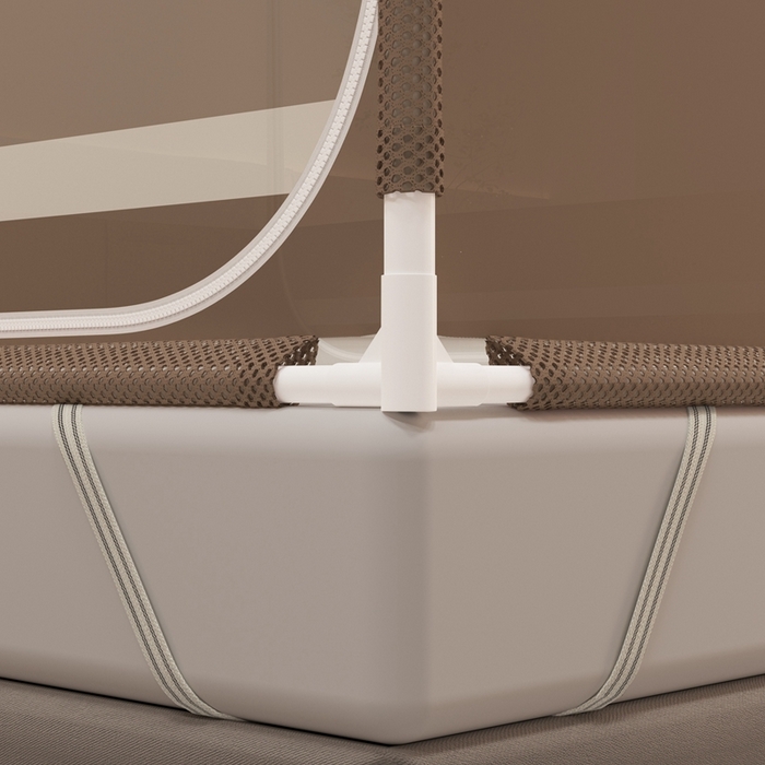 91家纺网 家纺一手货源 找家纺 青竹苑 2025新款双门全底外穿坐床式蚊帐儿童防摔防蚊拉链方帐 几何图案-仲夏咖