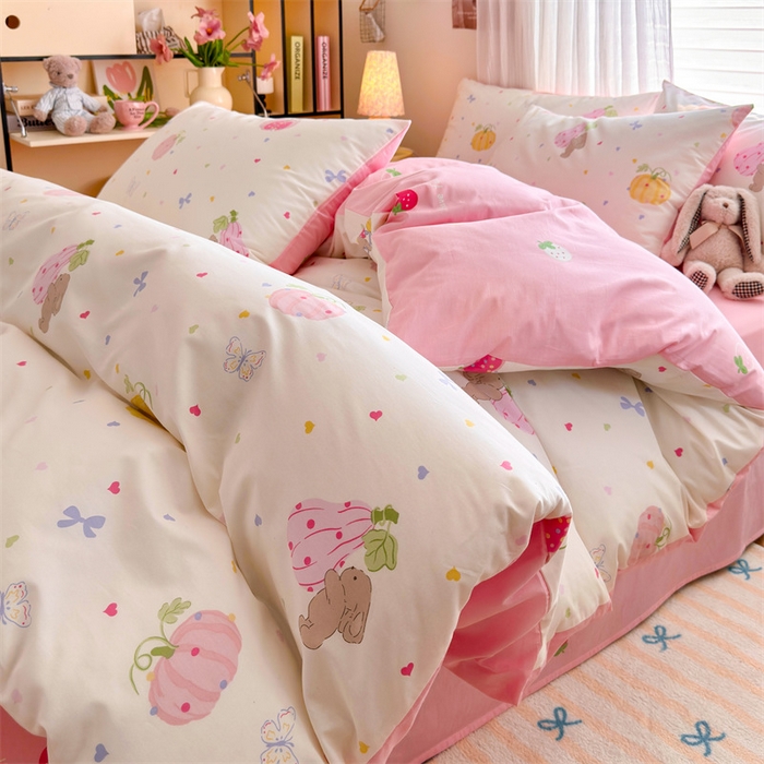 91家纺网 家纺一手货源 找家纺 名兮家居 2025年新款13372全棉印花四件套-卡通系列 爱心南瓜