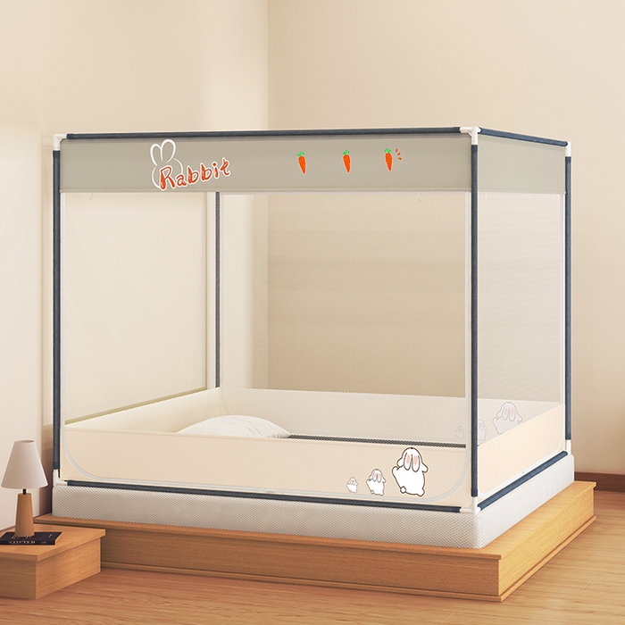 91家纺网 家纺一手货源 找家纺 青竹苑 2025新款三门大版上下布印花外穿坐床蚊帐床笠式防摔方帐 兔兔吖