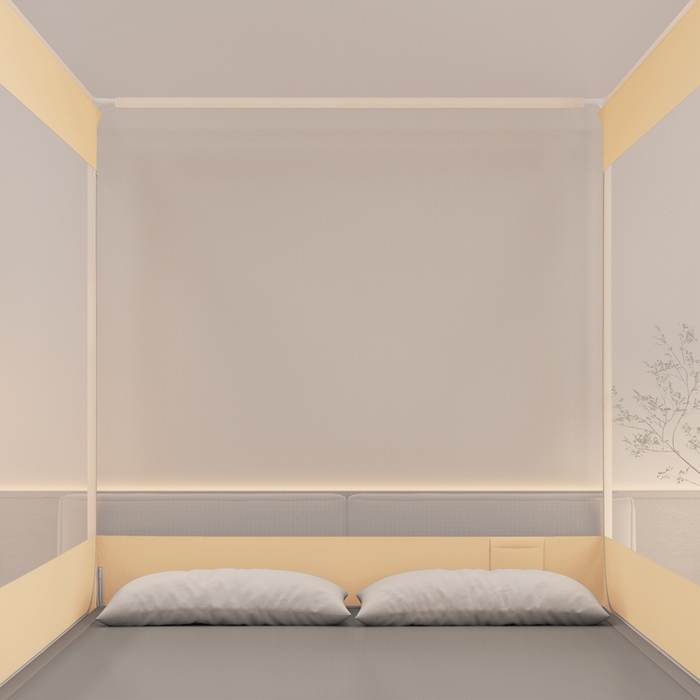 91家纺网 家纺一手货源 找家纺 青竹苑 2025新款双门全底外穿坐床式蚊帐儿童防摔防蚊拉链方帐 纯色字母-米咖