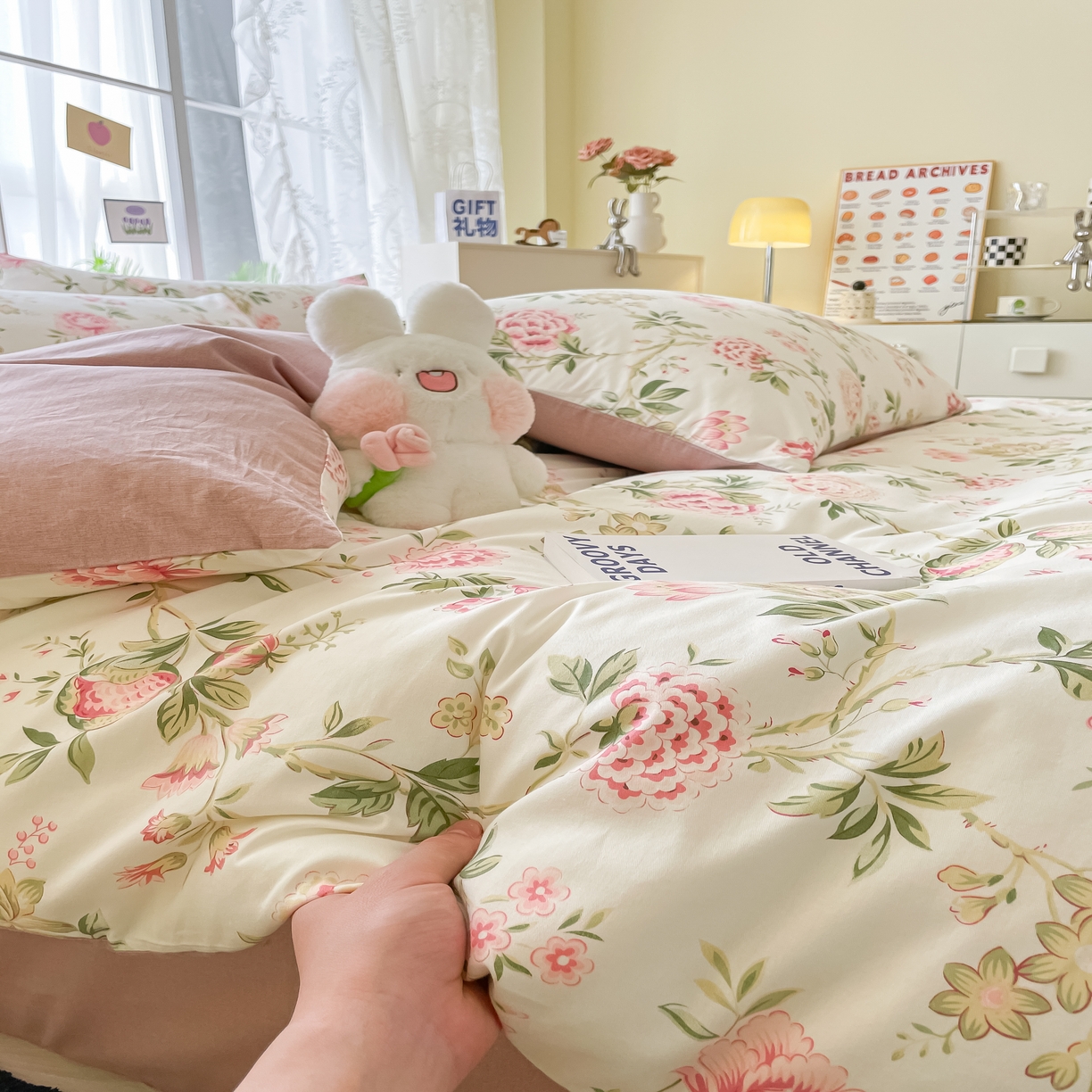 91家纺网 家纺一手货源 找家纺 柠馨 2025新款13372全棉床单床笠枕套被套单品系列-单被套 花团锦簇