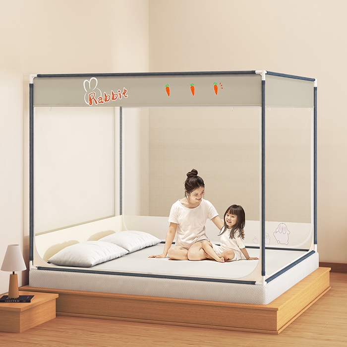 91家纺网 家纺一手货源 找家纺 青竹苑 2025新款三门大版上下布印花外穿坐床蚊帐床笠式防摔方帐 兔兔吖