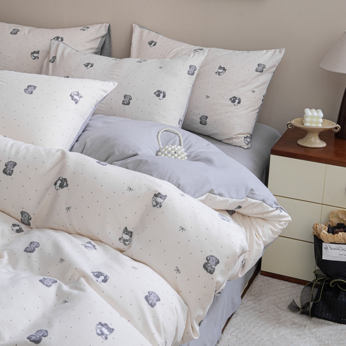 91家纺网 家纺一手货源 找家纺 斯卡诺家纺 2025新款针织天竺棉水洗棉四件套被套学生宿舍三件套床单款 旺财