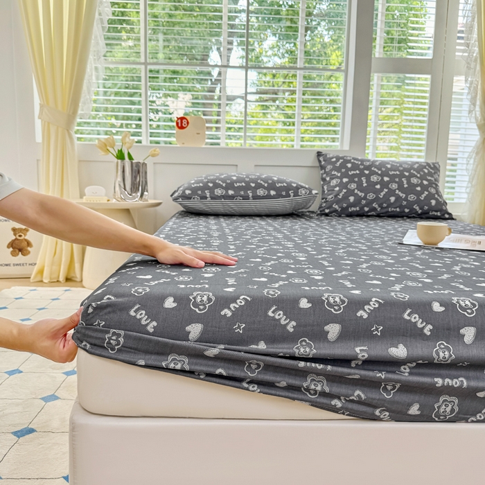 91家纺网 家纺一手货源 找家纺 柠馨 2025新款13372全棉床单床笠枕套被套单品系列-单床笠 百变小熊喵