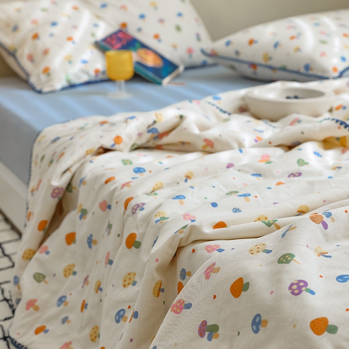 91家纺网 家纺一手货源 找家纺 买家秀 爆款不断货A类母婴级双层纱大豆被子春秋被秋冬被大豆纤维被子被芯空调被20%大豆被子夏被夏凉被 多彩蘑菇