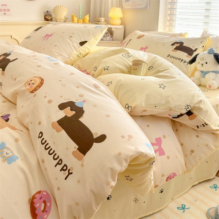 名兮家居 2025年新款13372全棉印花四件套-卡通系列 贪吃狗狗