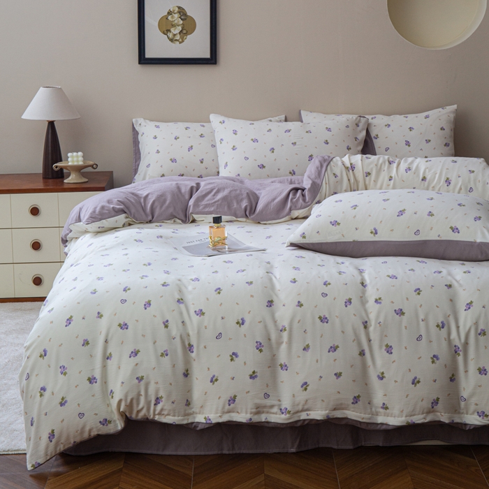 91家纺网 家纺一手货源 找家纺 斯卡诺家纺 2025新款针织天竺棉水洗棉四件套被套学生宿舍三件套床单款 葡萄多多