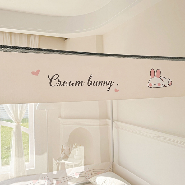 91家纺网 家纺一手货源 找家纺 青竹苑 2025新款三门大版上下布印花外穿坐床蚊帐床笠式防摔方帐 乖乖兔