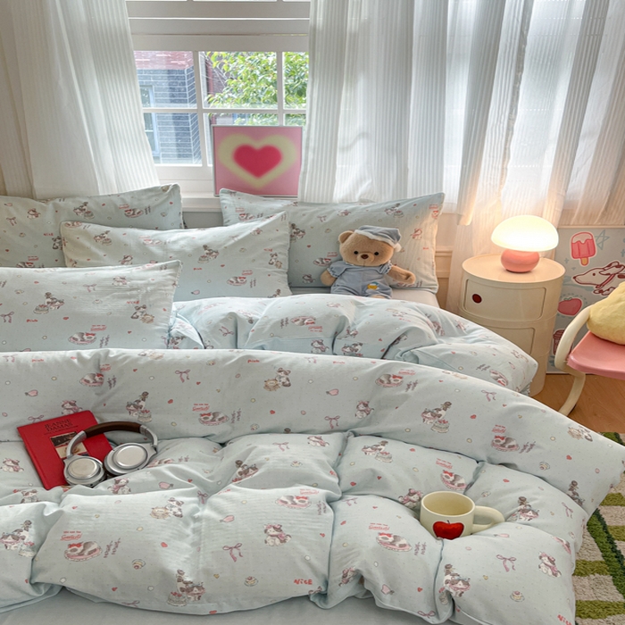 91家纺网 家纺一手货源 找家纺 博雅 2025新款全棉A类双层纱四件套 晚安猫