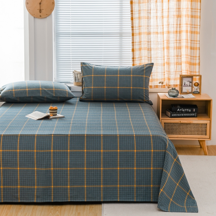 91家纺网 家纺一手货源 找家纺 柠萌家居 2025新款无印风全棉色织A类母婴级纯棉水洗棉床单 瓦尔灰