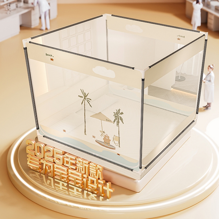 91家纺网 家纺一手货源 找家纺 青竹苑 2025新款帐纱印花外穿坐床防摔蚊帐 沙滩熊熊