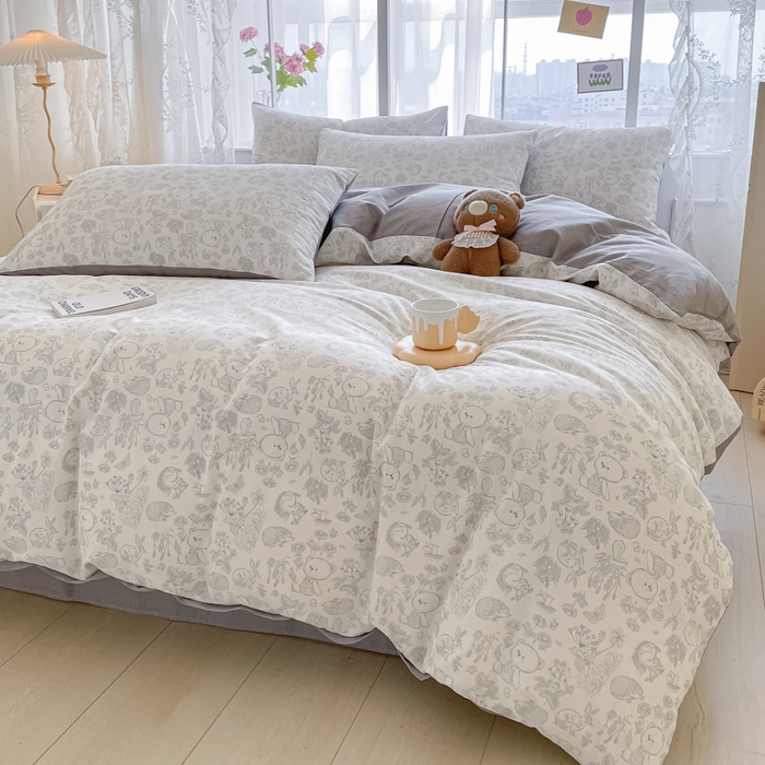 91家纺网 家纺一手货源 找家纺 柠馨 2025新款13372全棉印花四件套 可爱森林