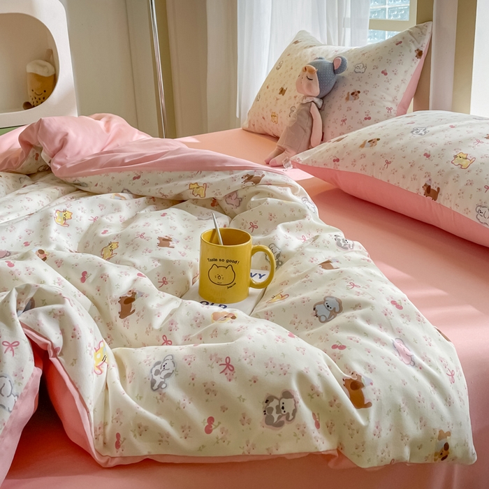 91家纺网 家纺一手货源 找家纺 仟网汇 2025新款针织双层纱AB版四件套 精灵花园