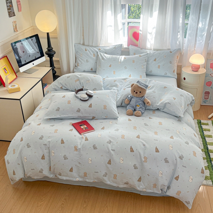 91家纺网 家纺一手货源 找家纺 博雅 2025新款全棉A类双层纱四件套 兔兔蜜语