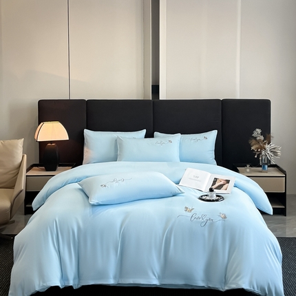 91家纺网 家纺一手货源 找家纺 经年 2025新款亲肤棉刺绣四件套-蝶舞 蝶舞-蓝