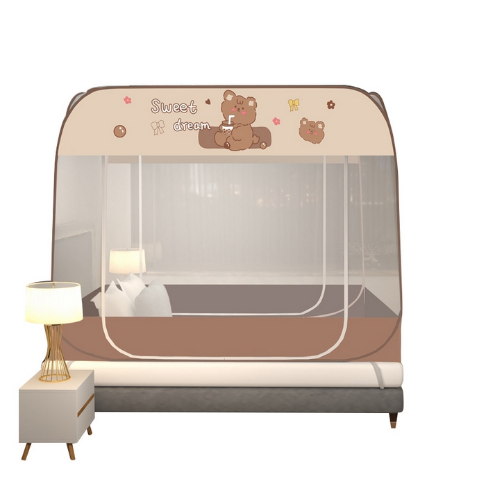 91家纺网 家纺一手货源 找家纺 青竹苑 2025新款免安装大顶魔术蚊帐布三角款 奶茶熊