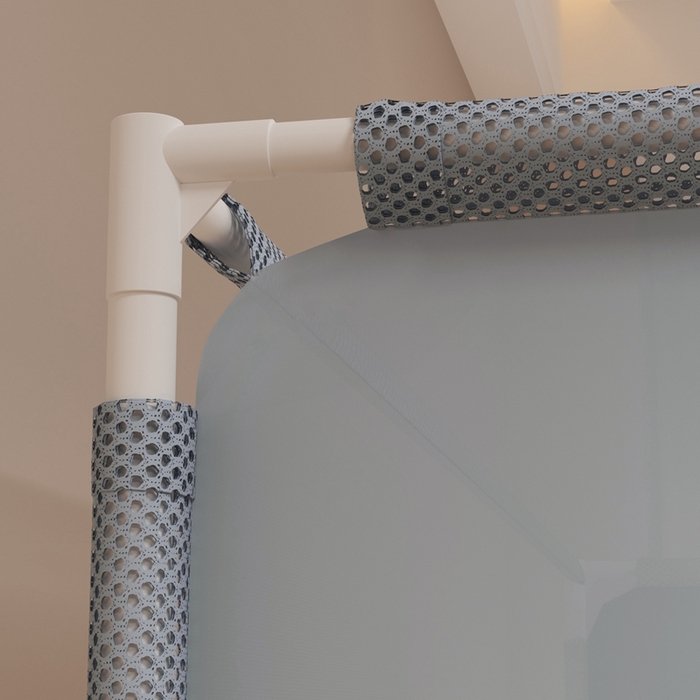 91家纺网 家纺一手货源 找家纺 青竹苑 2025新款双门全底外穿坐床式蚊帐儿童防摔防蚊拉链方帐 纯色字母-绅士灰