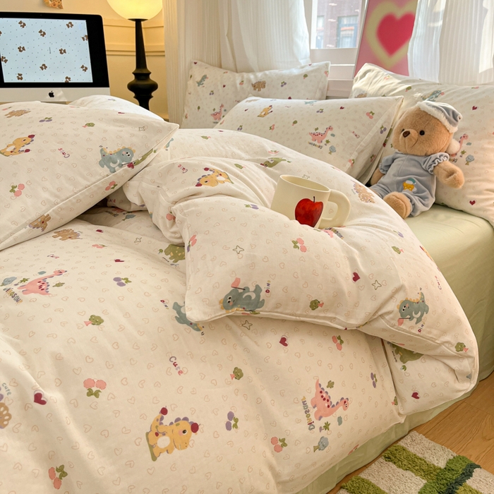 91家纺网 家纺一手货源 找家纺 博雅 2025新款全棉A类双层纱四件套 萌趣龙宝