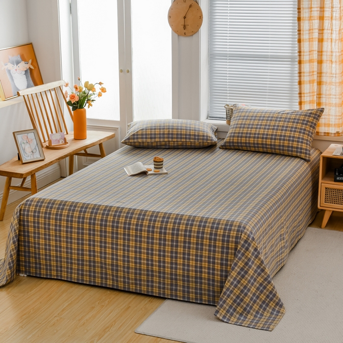 91家纺网 家纺一手货源 找家纺 柠萌家居 2025新款无印风全棉色织A类母婴级纯棉水洗棉床单 芳华灰