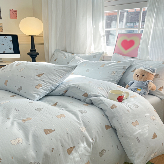 91家纺网 家纺一手货源 找家纺 博雅 2025新款全棉A类双层纱四件套 兔兔蜜语