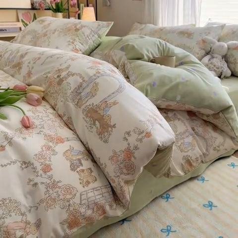 91家纺网 家纺一手货源 找家纺 名兮家居 2025年新款13372全棉印花四件套-卡通系列 菲尔庄园