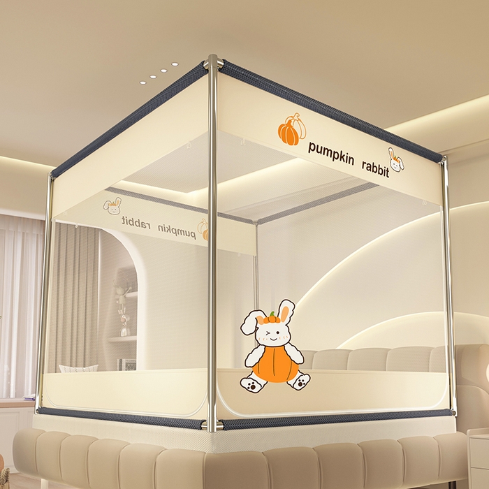 91家纺网 家纺一手货源 找家纺 青竹苑 2025新款烫画外穿防摔坐床蚊帐 南瓜兔兔