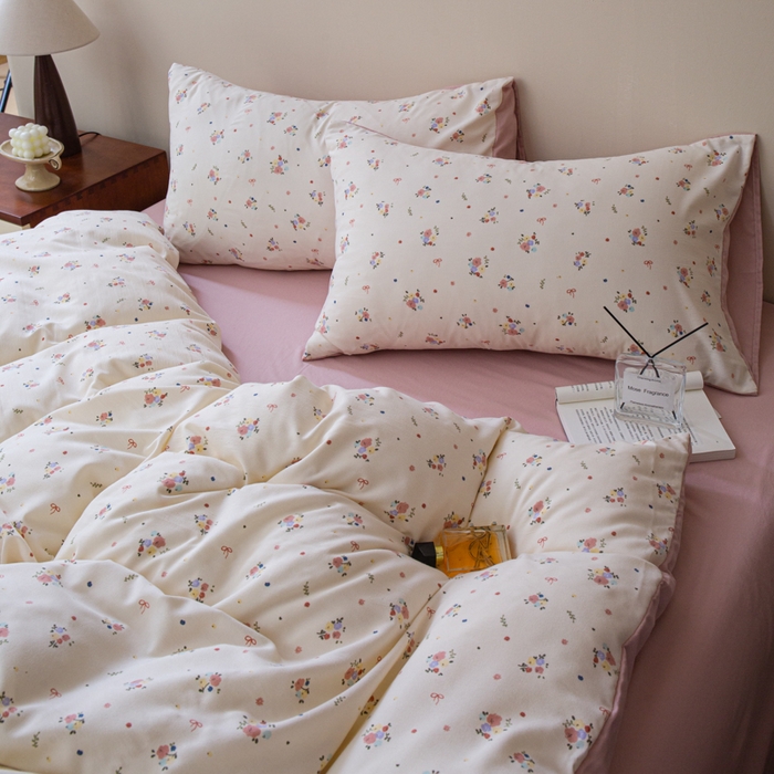 91家纺网 家纺一手货源 找家纺 斯卡诺家纺 2025新款针织天竺棉水洗棉四件套被套学生宿舍三件套床单款 小幸福