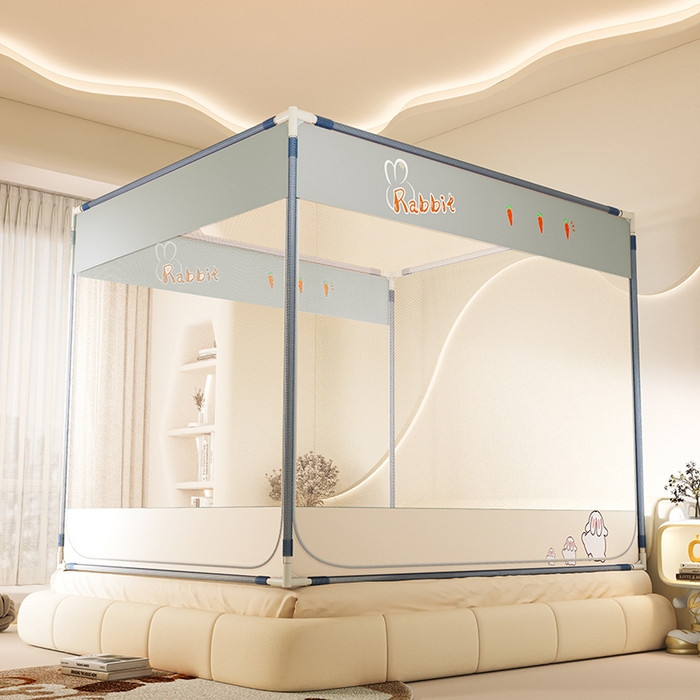 91家纺网 家纺一手货源 找家纺 青竹苑 2025新款三门大版上下布印花外穿坐床蚊帐床笠式防摔方帐 兔兔吖