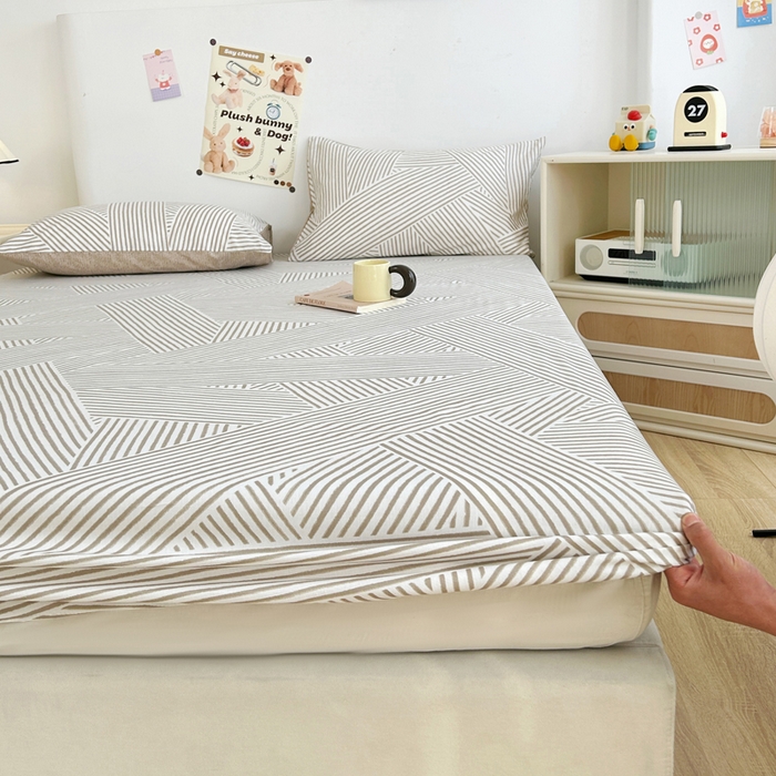 91家纺网 家纺一手货源 找家纺 柠馨 2025新款13372全棉床单床笠枕套被套单品系列-单床笠 编织生活咖