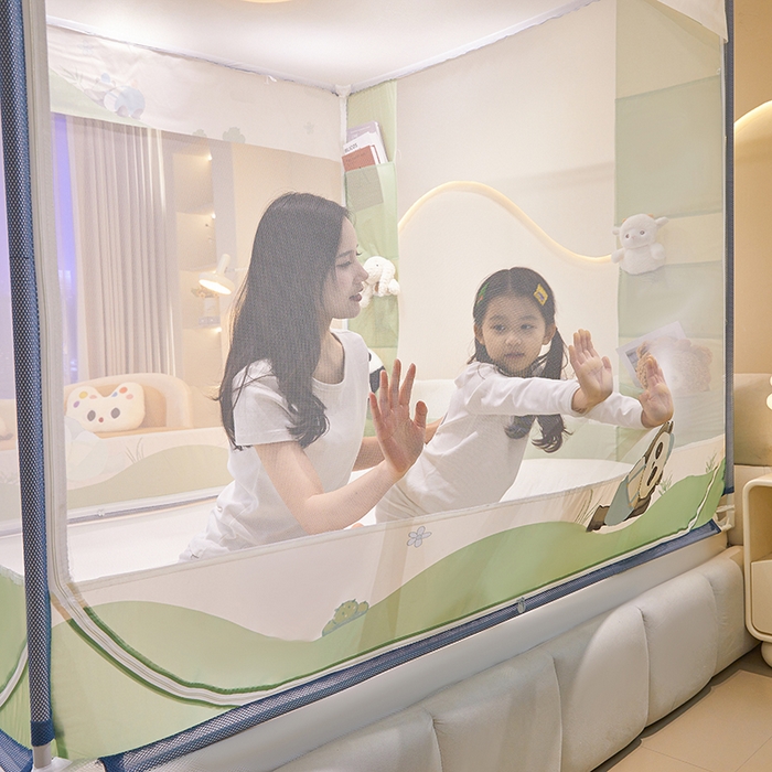 91家纺网 家纺一手货源 找家纺 青竹苑 2025新款口袋款外穿防摔坐床蚊帐 功夫熊猫