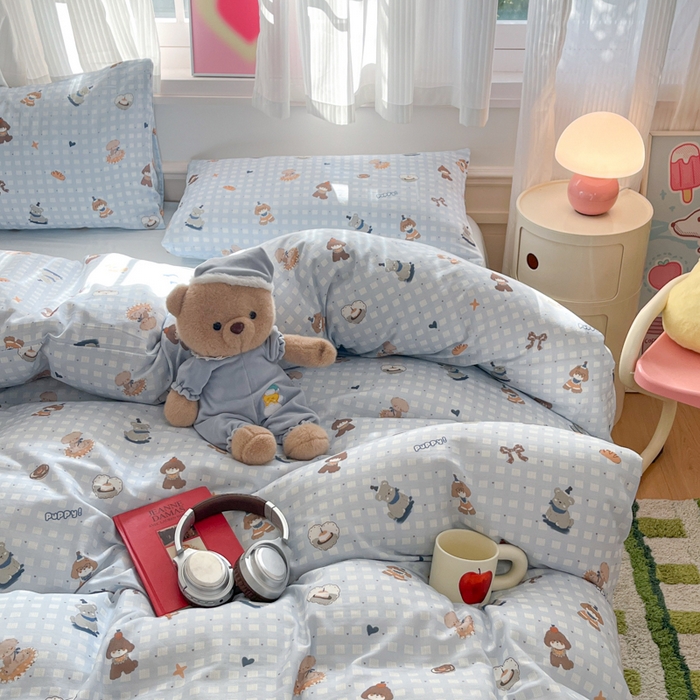 91家纺网 家纺一手货源 找家纺 博雅 2025新款全棉A类双层纱四件套 萌宠乐园