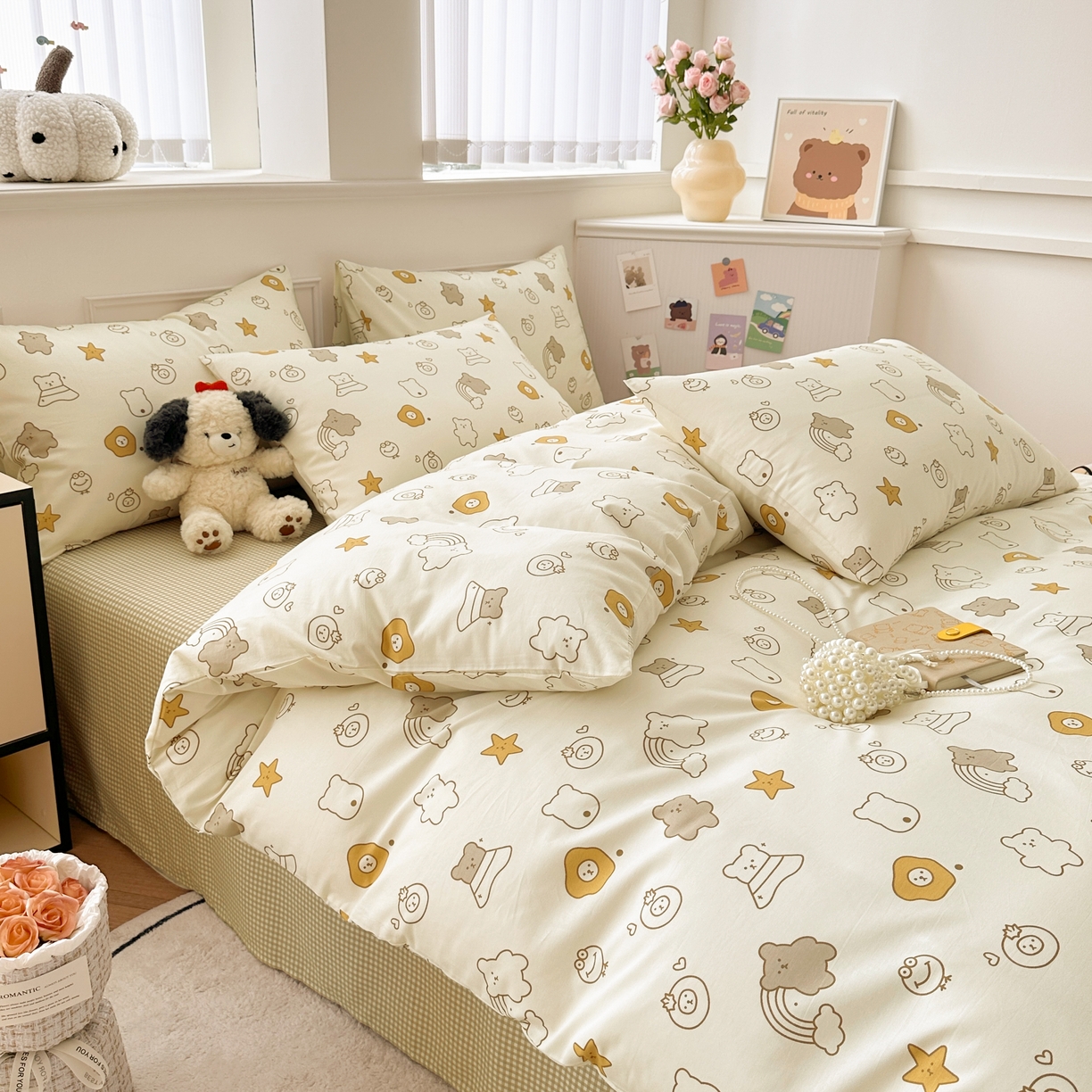 91家纺网 家纺一手货源 找家纺 柠馨 2025新款13372全棉床单床笠枕套被套单品系列-单被套 星空熊