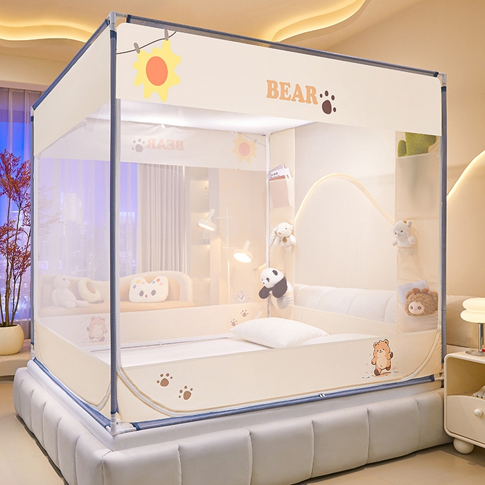 91家纺网 家纺一手货源 找家纺 青竹苑 2025新款口袋款外穿防摔坐床蚊帐 快乐熊