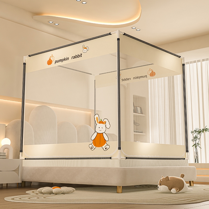 91家纺网 家纺一手货源 找家纺 青竹苑 2025新款烫画外穿防摔坐床蚊帐 南瓜兔兔