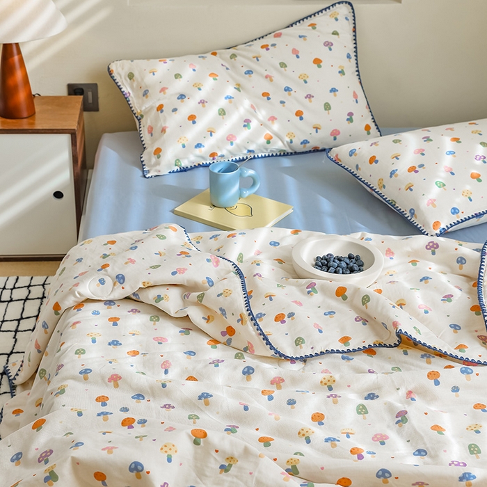 91家纺网 家纺一手货源 找家纺 买家秀 爆款不断货A类母婴级双层纱大豆被子春秋被秋冬被大豆纤维被子被芯空调被20%大豆被子夏被夏凉被 多彩蘑菇