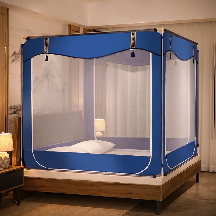 91家纺网 家纺一手货源 找家纺 青竹苑 2025新款外穿中式坐床全底防摔蚊帐 宝石蓝